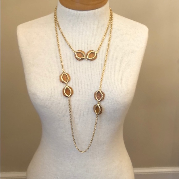 Vintage Station Necklace Amber Acrylic Accents - Picture 6 of 12